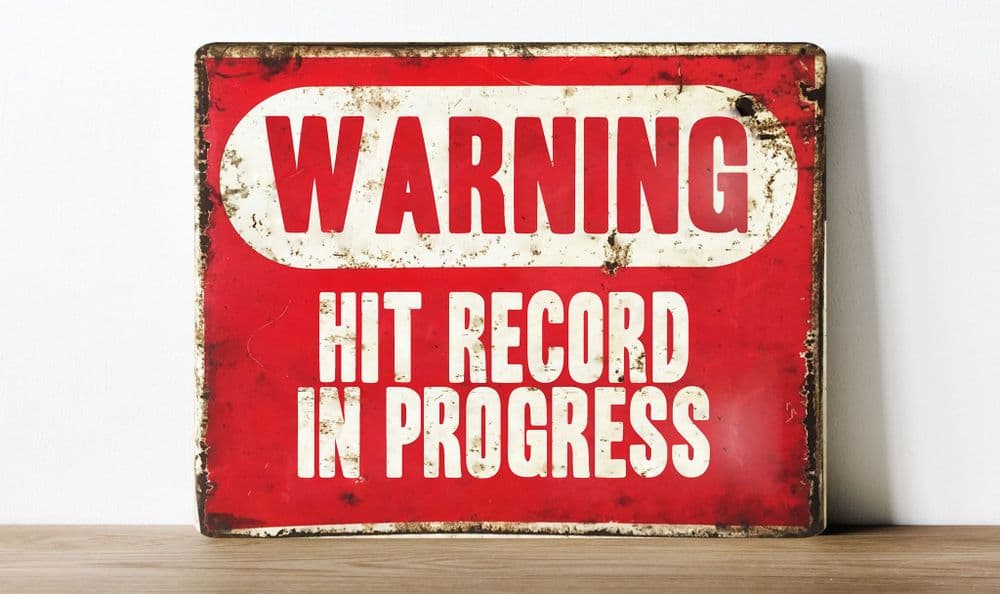 Hits High Sign Warning hit record in progress information Metal Wall Sign