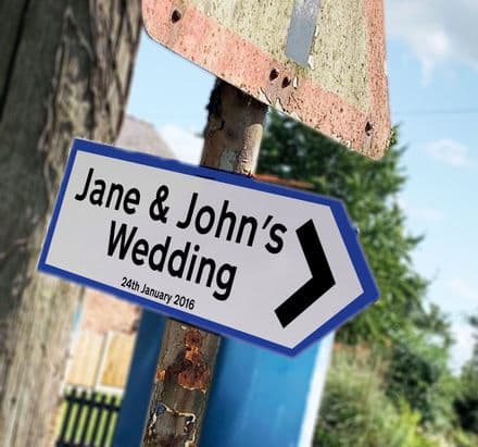 Wedding Blue Personalised Direction Arrow - Metal Wall Sign