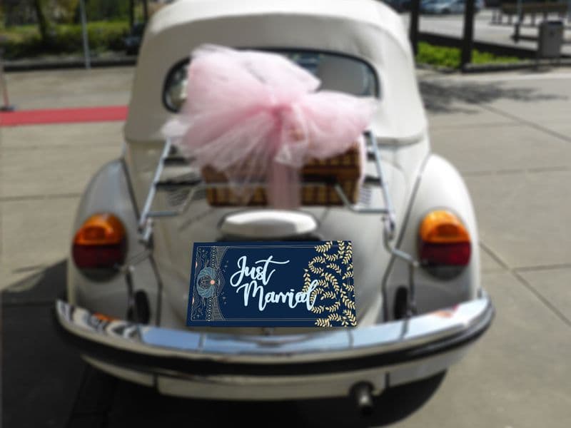 Wedding Just Married Car Art Deco - Metal Wall Sign