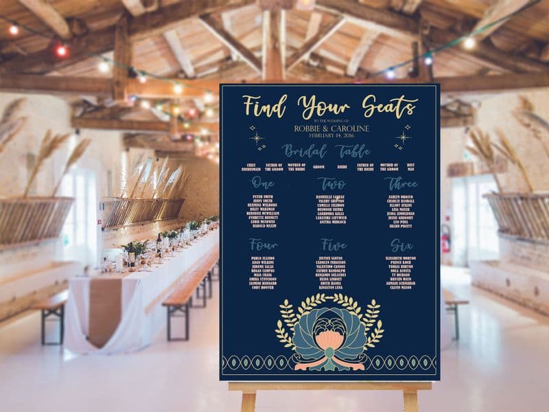 Wedding Table Plan Planner Art Deco - Extra Large Metal Wall Sign