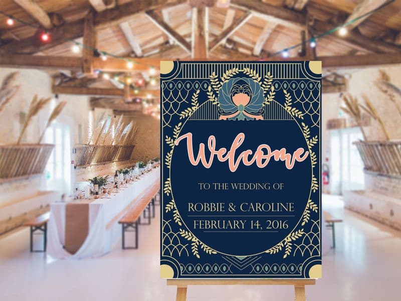 Wedding Welcome Art Deco - Extra Large Metal Wall Sign