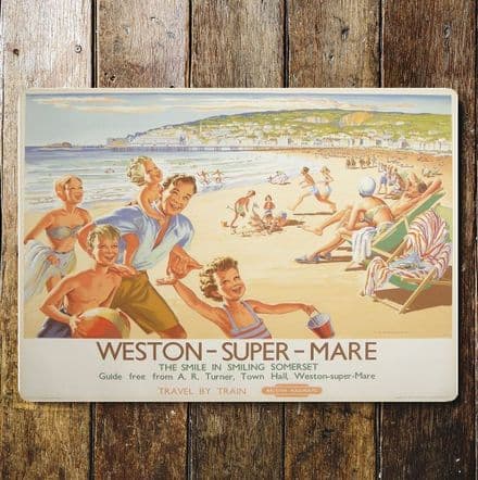 Weston-Super-Mare the Smile In Smiling Somerset Britsish Railways - Metal Travel Wall Sign -