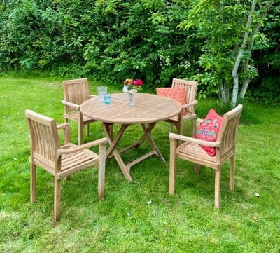 4 Seater  Slatted Round Table Oxford Club Dining Set