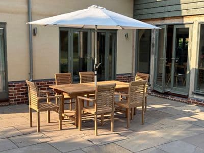 6-Seater Slatted Grand Rectangle Table Cambridge Club Dining Set