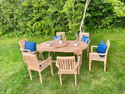 6 Seater Slatted Oval Table Oxford Club Dining Set
