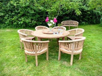 6 Seater Slatted Round Table Captain Dining Set
