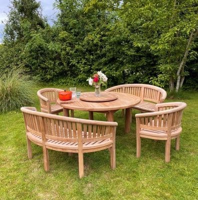 6 Seater Slatted  Round Table  Captain  Duo Banana Dining Set