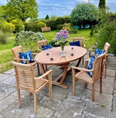 6-Seater Sundial Fixed Oval Table Dining Set with Cambridge Club Armchairs