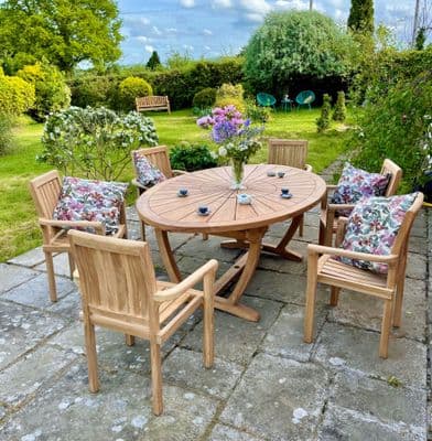 6-Seater Sundial Fixed Oval Table Dining Set with Oxford Club Armchairs