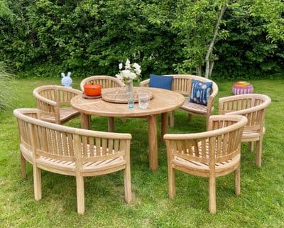 8 Seater Slatted Round Table Captain Duo Banana Dining Set