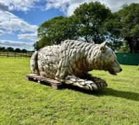 Giant Hand Crafted Teak wood Bear Statue Bench