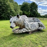 Giant Hand Crafted Teak wood Bear Statue Bench