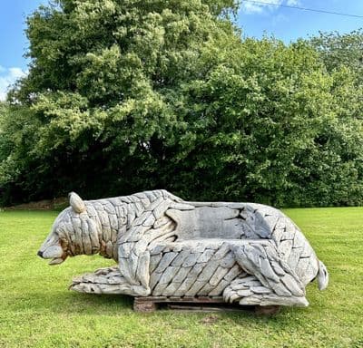 Giant Hand Crafted Teak wood Bear Statue Bench