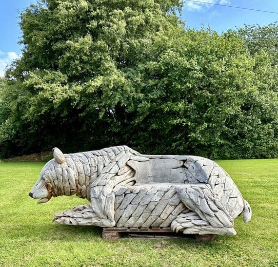 Giant Hand Crafted Teak wood Bear Statue Bench