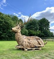 Giant Hand Crafted Teak Wood Stag Deer Statue Bench