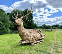 Giant Hand Crafted Teak Wood Stag Deer Statue Bench