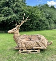 Giant Hand Crafted Teak Wood Stag Deer Statue Bench