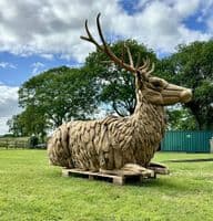 Giant Hand Crafted Teak Wood Stag Deer Statue Bench