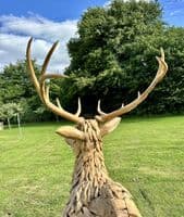 Giant Hand Crafted Teak Wood Stag Deer Statue Bench