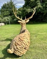 Giant Hand Crafted Teak Wood Stag Deer Statue Bench
