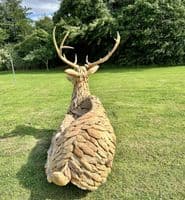 Giant Hand Crafted Teak Wood Stag Deer Statue Bench