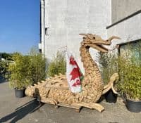 Giant Handcrafted Teak Wood Welsh Dragon Statue Bench