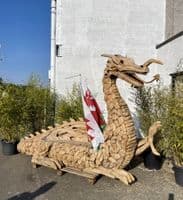 Giant Handcrafted Teak Wood Welsh Dragon Statue Bench