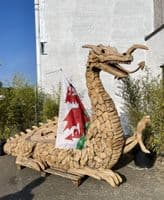 Giant Handcrafted Teak Wood Welsh Dragon Statue Bench