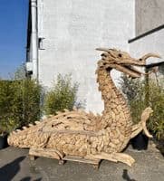 Giant Handcrafted Teak Wood Welsh Dragon Statue Bench
