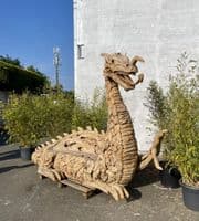 Giant Handcrafted Teak Wood Welsh Dragon Statue Bench