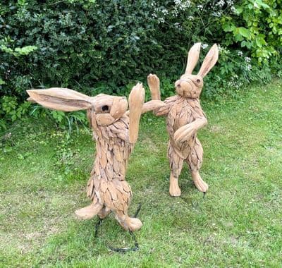 Hand Crafted Teak Wood Boxing  Hares