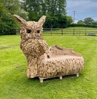 Handcrafted Teak Wood Owl Statue Bench