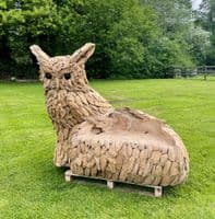 Handcrafted Teak Wood Owl Statue Bench
