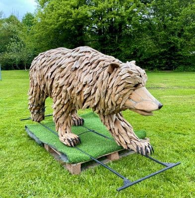 Life Like Hand-Crafted Teak Wood Bear Statue