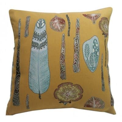 OH LA LA Double Side Luxurious Woven Tapestry Mustard Feather & Leaf Cushion