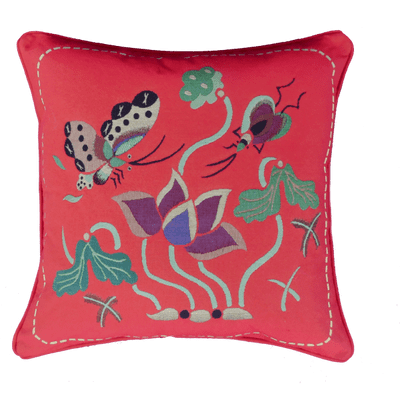 OH LA LA Double Side Luxurious Woven Tapestry Water Lily and Butterfly Cushion