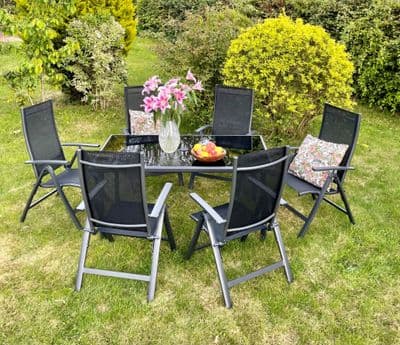 Sorrento 7pc Black Rectangular Table Deluxe Recliner Set