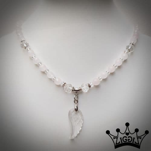Angel Wing Faceted Rose Quartz Necklace