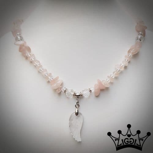 Angel Wing Rose Quartz Necklace