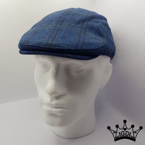 Blue Herringbone Check Flat Cap