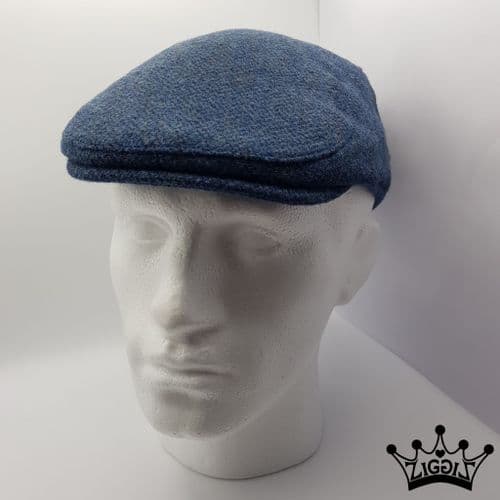 Blue Herringbone Flat Cap
