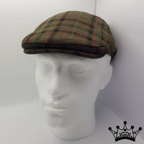 Brown Multi Colour Check Flat Cap