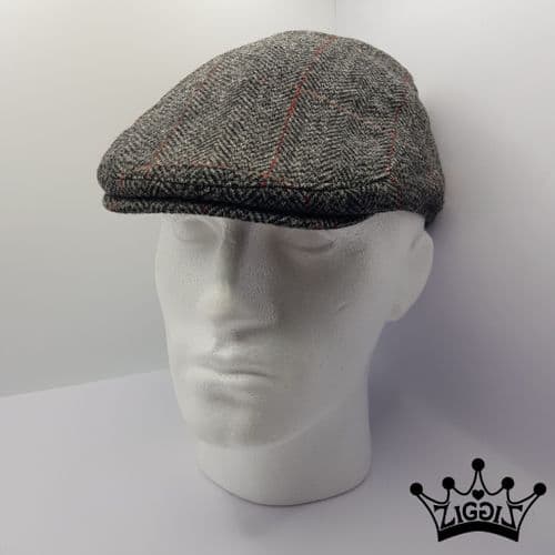 Dark Grey Check Flat Cap