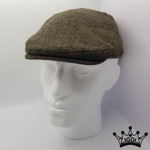 Green Herringbone Flat Cap