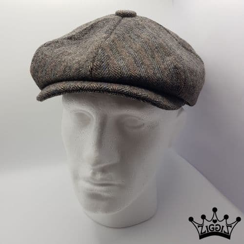 Grey and Brown Herringbone Bakerboy
