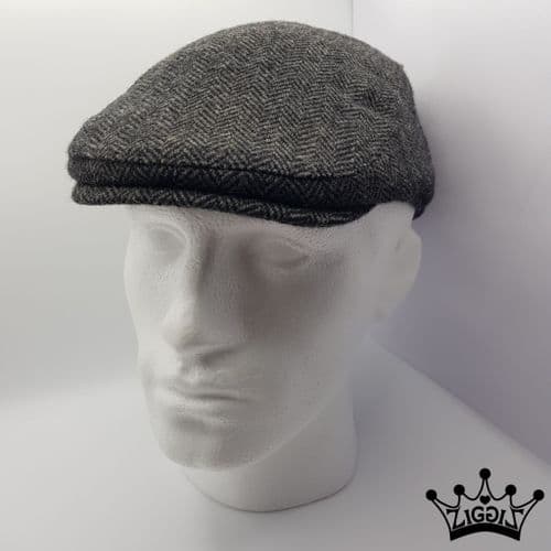 Grey Herringbone Flat Cap