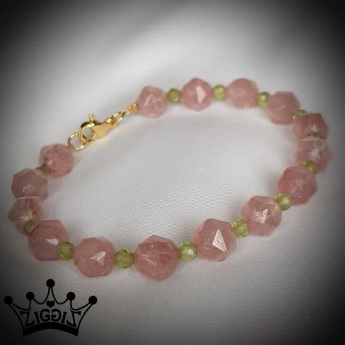 Strawberry Quartz and Peridot Bracelet