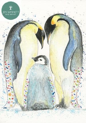 'COMFORT AND JOY' PENGUINS - SIGNED PRINT A4