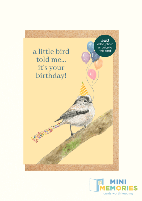 A little bird Birthday QR Card - Add video, photo or voice to this card