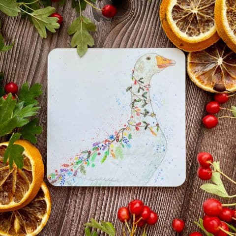 CHRISTMAS GEESE LUXURY CORK COASTER